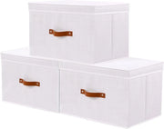 Cassetti di archiviazione con coperchio 3 pezzi bianchi 38 x 25 x 25 cm organizzatore di cassetti pieghevoli per stoffa per salotto e camera da letto