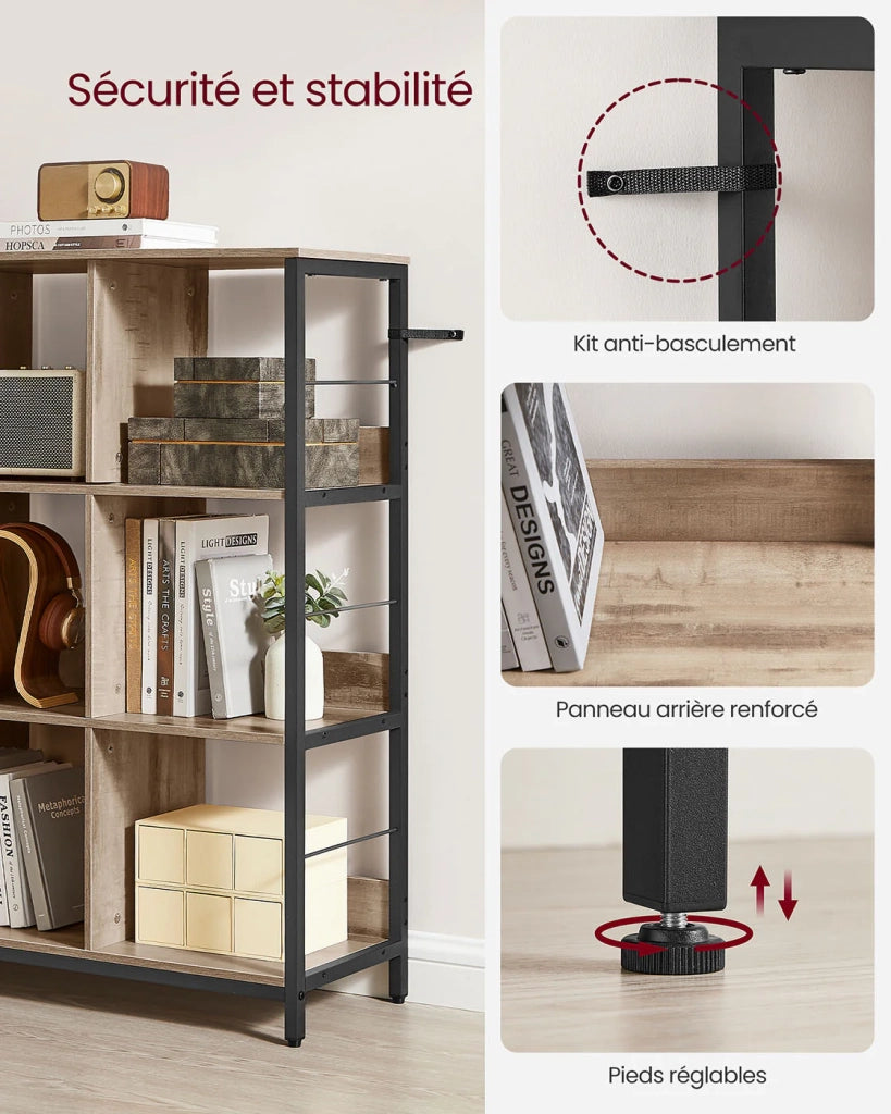 Mobile contenitore a 3 ripiani libreria in stile industriale 9 cubi per soggiorno ufficio corridoio cucina 100 x 30 x 1031 cm marrone 12_0006397