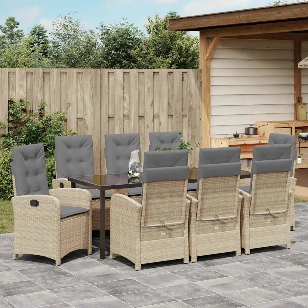 Set da Pranzo per Giardino con cuscino 9 pcs Beige polyrattan 3380294