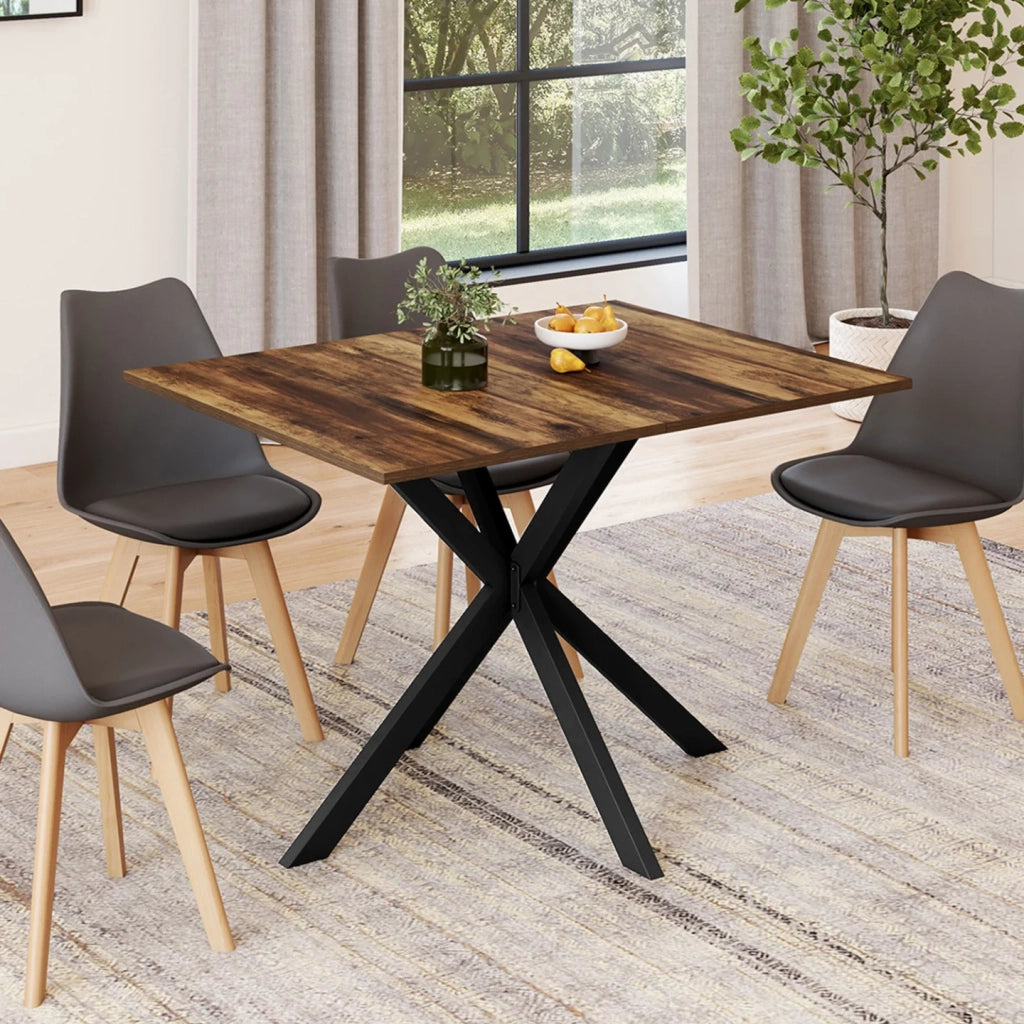 IDMarket - Tavolo da pranzo rettangolare ALIX per 6 persone con gamba a ragno nera e piano in legno scuro HAWKINS 110 cm