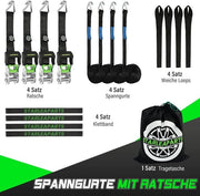 Set di 4 Cinture di Sospensione Professionali con Rattoppo 6m x 35mm - Sostegno fino a 2000 kg per Autotrasporto e Sicurezza dei Pneumatici