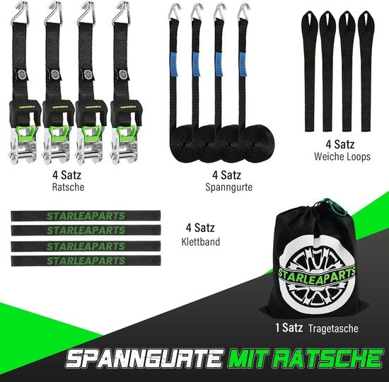 Set di 4 Cinture di Sospensione Professionali con Rattoppo 6m x 35mm - Sostegno fino a 2000 kg per Autotrasporto e Sicurezza dei Pneumatici