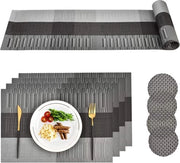 Set di placemats e sottopanchetti in PVC lavabile - Insieme di 4 placemats, 4 sottopanchetti e 1 tappeto di tavolo - Placemats grigio scuro per cucina e ristorante