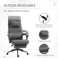 Sedia da Ufficio Ergonomica ad Altezza Regolabile con Braccioli e Poggiapiedi, 66x70x115-123 cm, Grigia