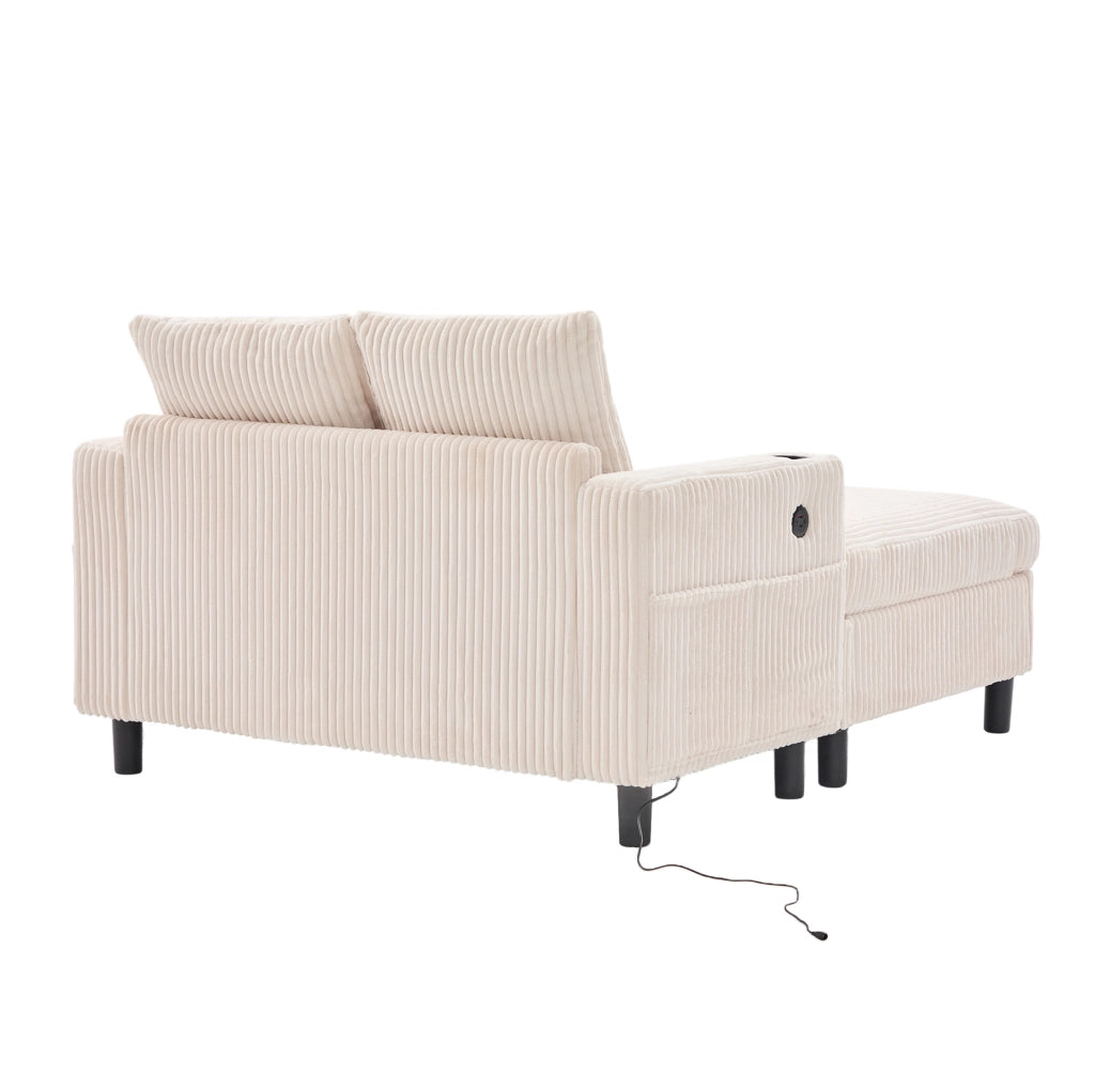 Poltrona relax oversize beige con LED, USB e portabevande