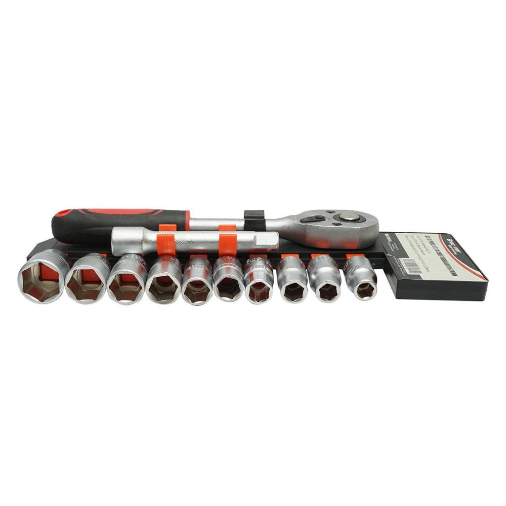 Set di chiavi a bussola con cricchetto da 1/2" Cr-V, bussole 10 pezzi, cricchetto, prolunga, Breckner Germany