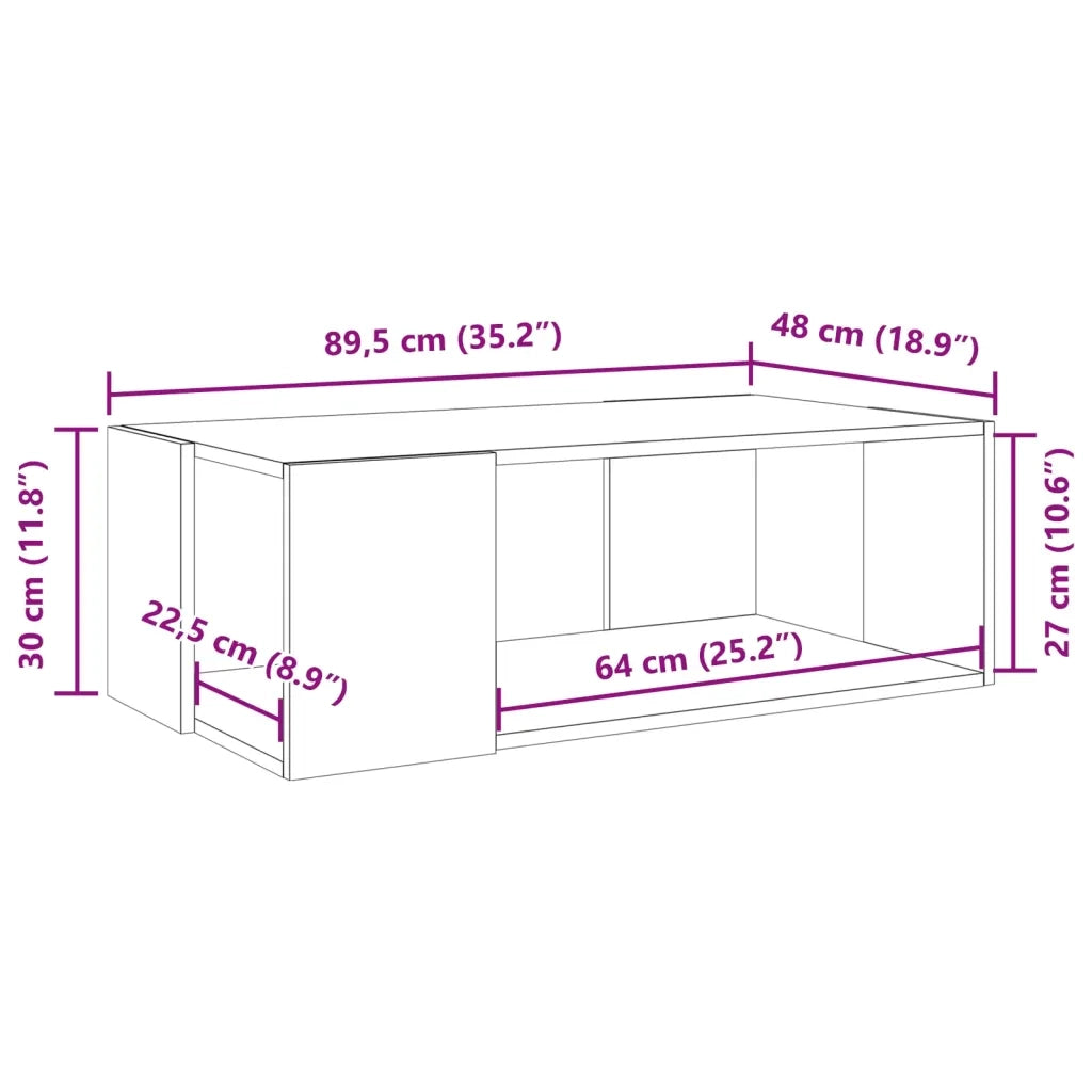 Tavolino Salotto Grigio Sonoma 89,5x48x30 cm Legno Multistrato 848155