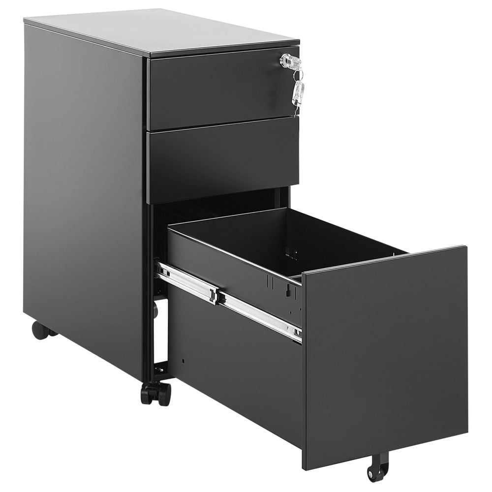 Armadietto mobile contenitore In Metallo Nero Con 3 Cassetti Con Serratura A Chiave Ruote Industriali Moderni Home Office Garage