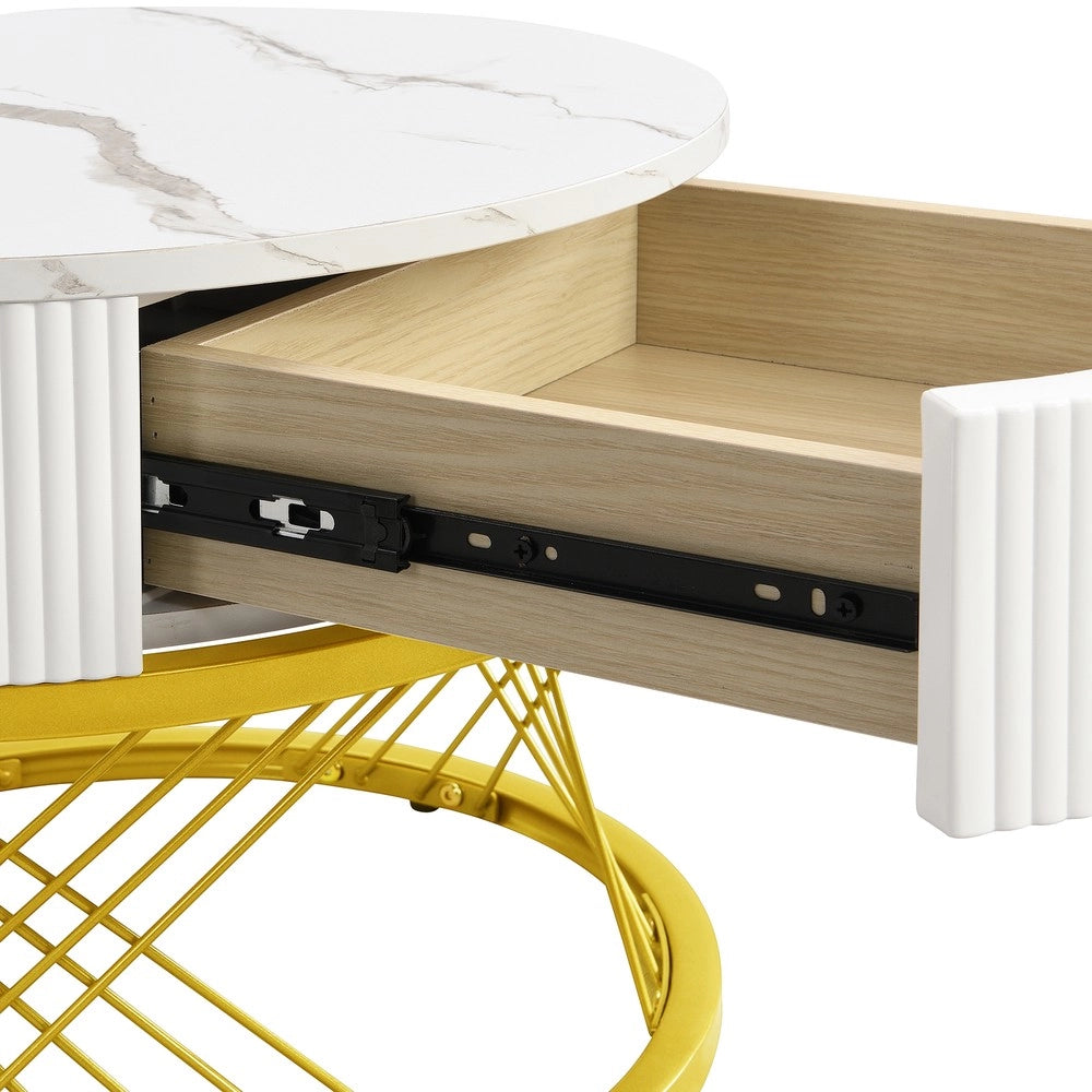 Tavolino da Caff¨¨ Set 2 pezzi ¨C Xylo ¨C Effetto Marmo, Decoro Oro, Cassetti