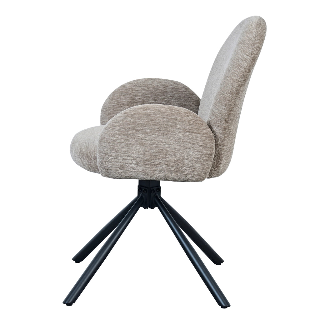 Set di 2 sedie girevoli con braccioli in chenille e metallo nero; taupe