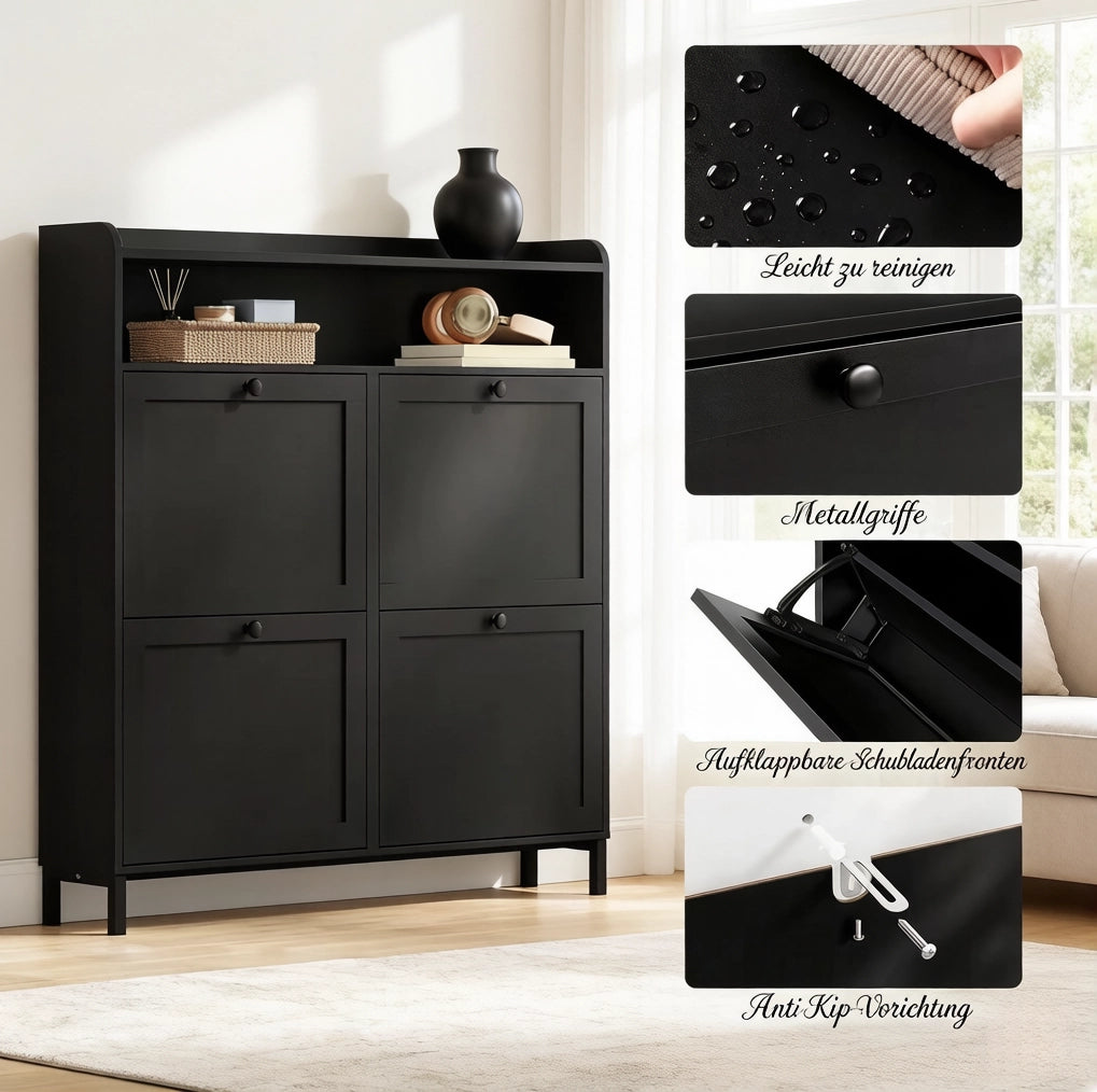 Scarpiera salvaspazio stretta 100 x 19,5 x 107 cm nera con 4 ante