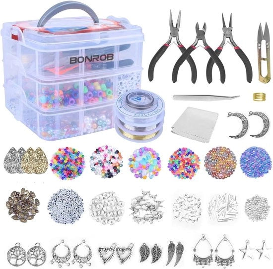 Set per la creazione di gioielli con 1500 pezzi, inclusi strumenti.