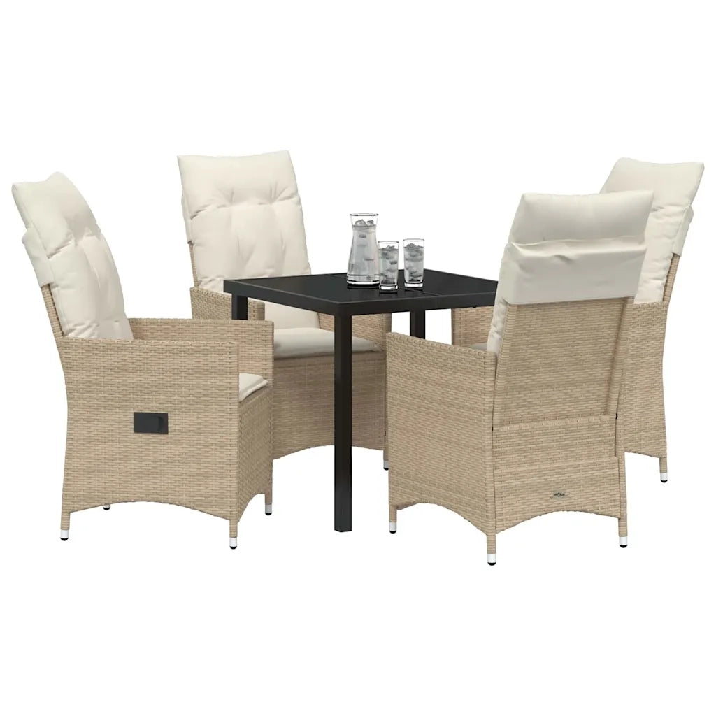 Set da Pranzo per Giardino con cuscino 5 pcs Beige polyrattan