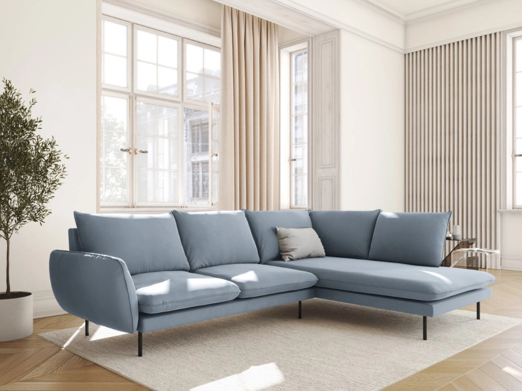 Cosmopolitan Design - Divano angolare destro "Vienna" 6 posti in velluto azzurro 