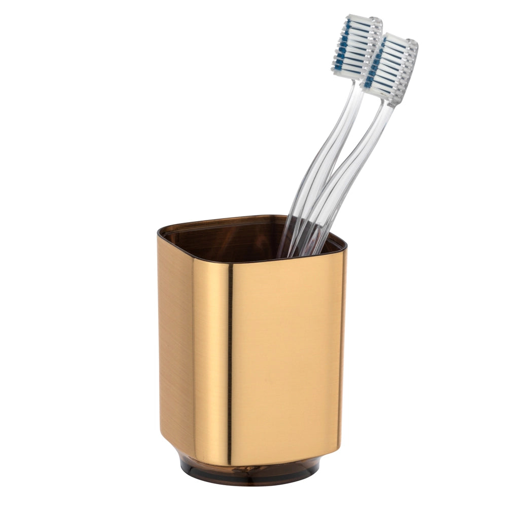 Set accessori bagno con dispenser e porta spazzolino color oro satinato e nero Lumina