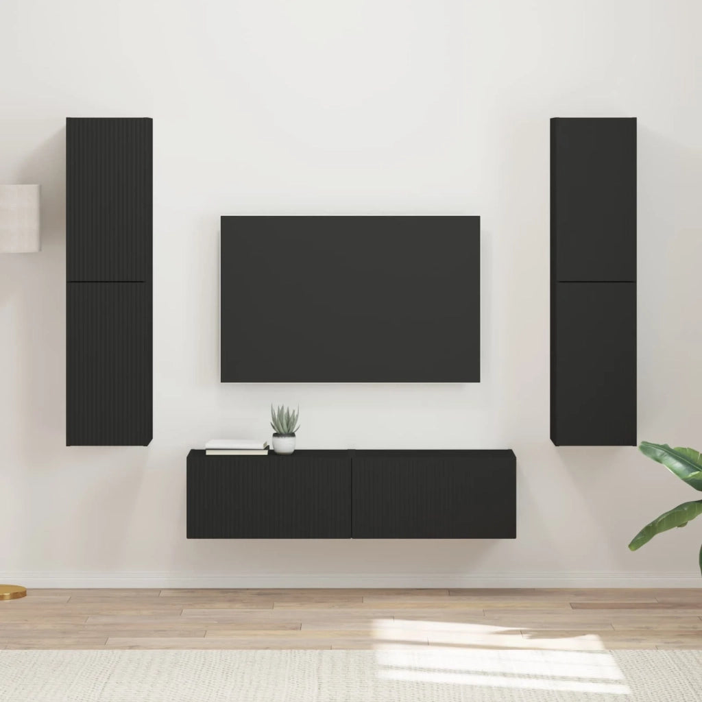 Set mobile TV 6 pz-Credenza per TV Nero Legno multistrato 679568