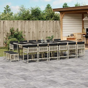 Set da Pranzo da Giardino 17pz con Cuscini Grigio in Polyrattan