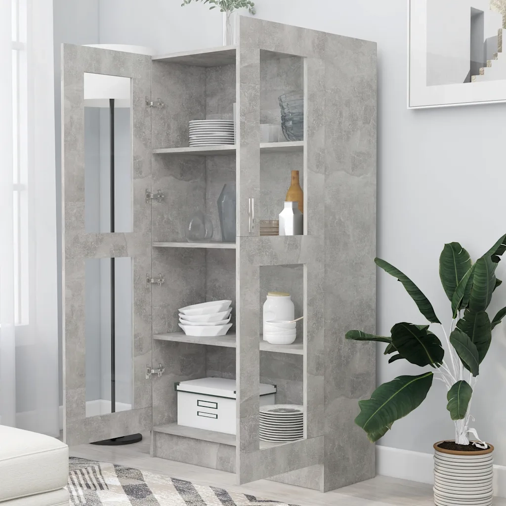 Armadietto Vetrina Grigio Cemento 82,5x30,5x150 cm Multistrato CFW1764228