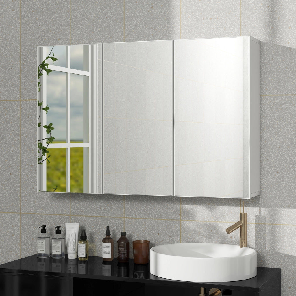 Specchio Armadietto Bagno con 3 Ante ¨C Zephmum ¨C Bianco 90x15.5x60 cm