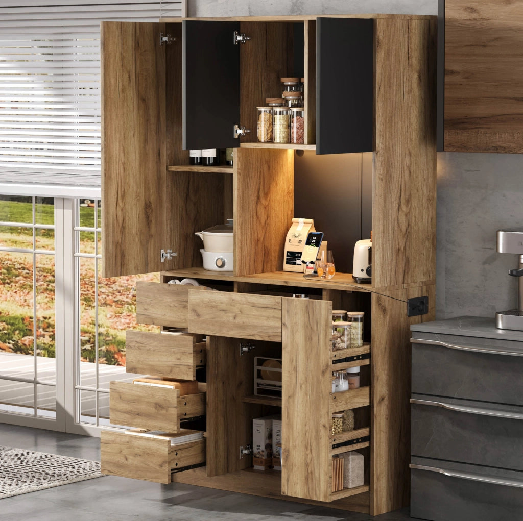 Credenza da cucina con LED e prese, 185 × 105 × 40 cm