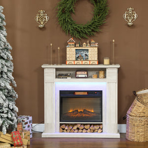 Camino Elettrico da Pavimento 105x27x97 cm 1800W Regolabile con Fiamma 3D Timer e Telecomando color Legno
