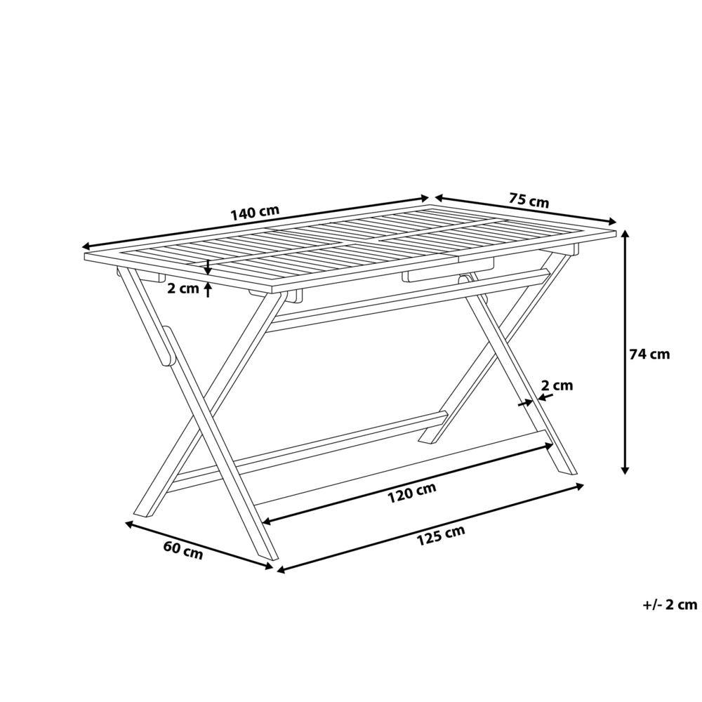 Tavolo da pranzo da giardino in legno di acacia scuro 140 x 75 cm pieghevole da esterno a 6 posti rettangolare