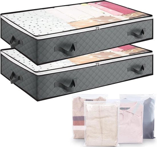 Set di 2 Casse da Sotto Letto Opportune con 4 Borse per Abbigliamento e Maniglia di Supporto