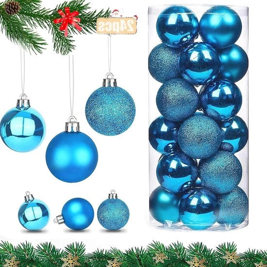 Set di decorazioni natalizie in plastica blu, 24 decorazioni natalizie scintillanti, palline di Natale in plastica non frantumabili da 4 cm.