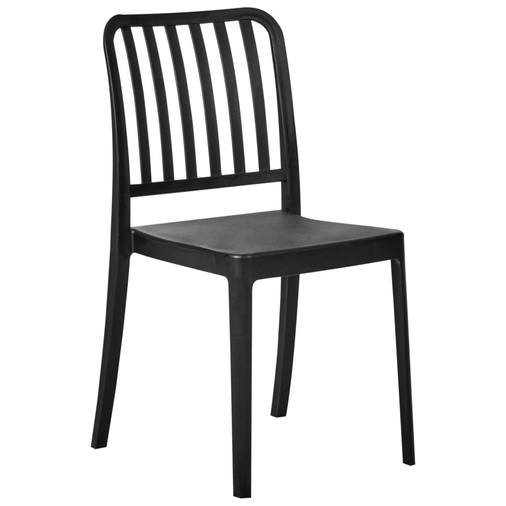 Set di 4 sedie da giardino in plastica nera impilabili, leggere e resistenti alle intemperie per interni ed esterni
