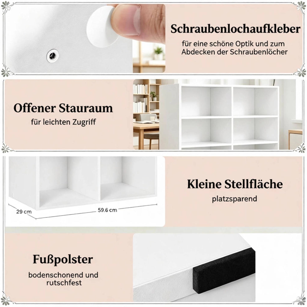 Libreria a cubi 6 scomparti in legno ingegnerizzato bianco
