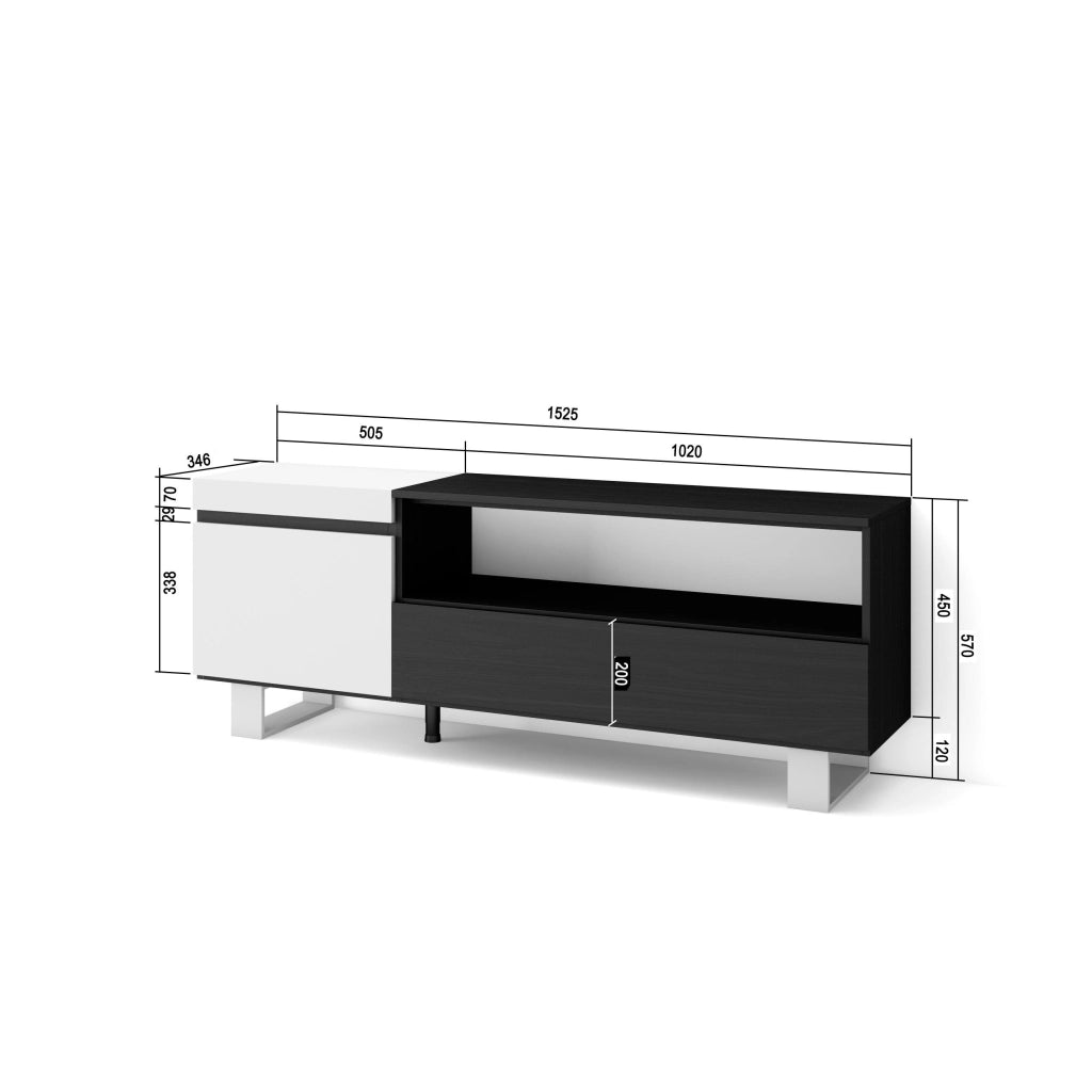 Mobile TV Soggiorno, 150x35x57cm, Per TV fino a 65", Design industriale, Bianco e nero RF2446