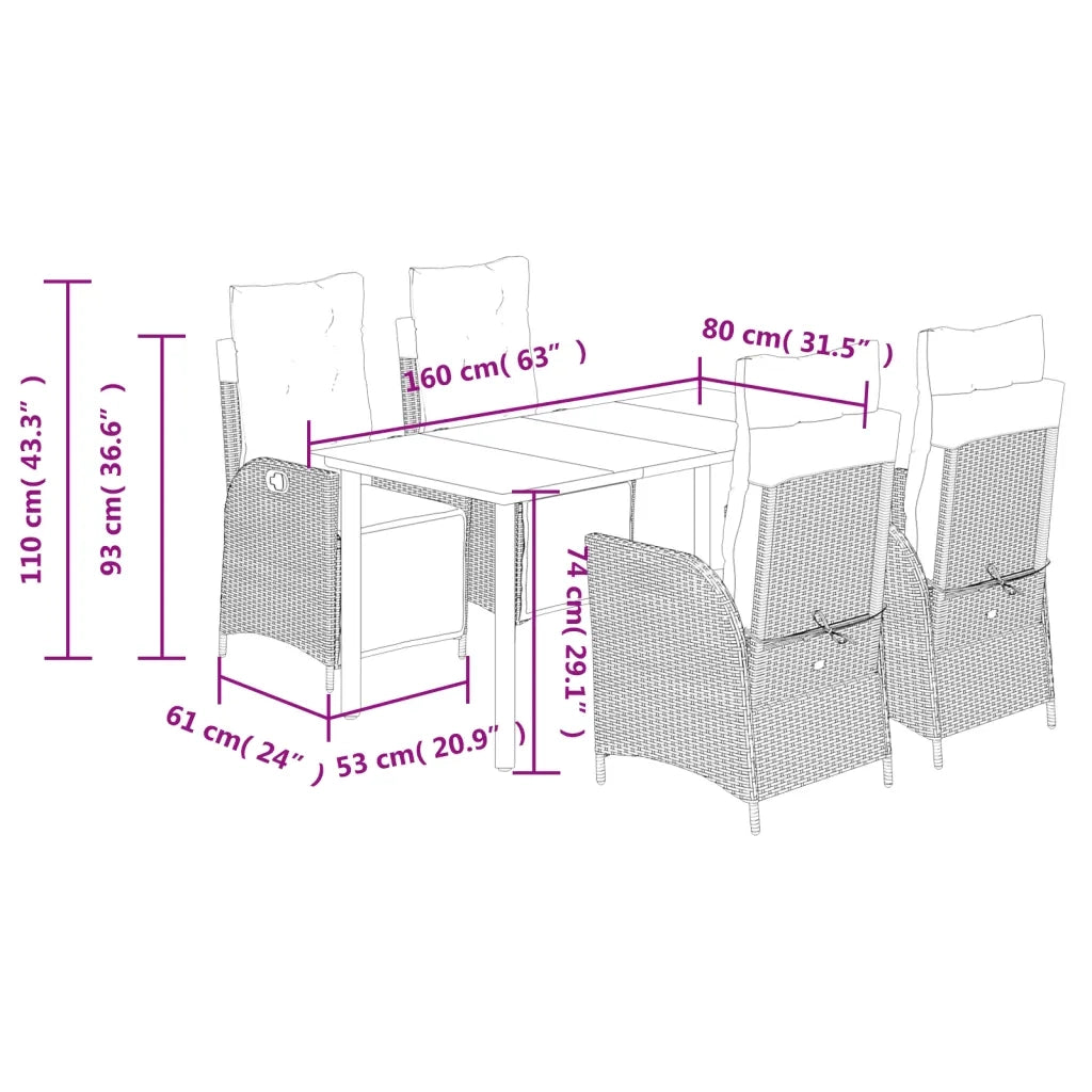 Set da Pranzo da Giardino 5 pz con Cuscini in Polyrattan Grigio 3213430