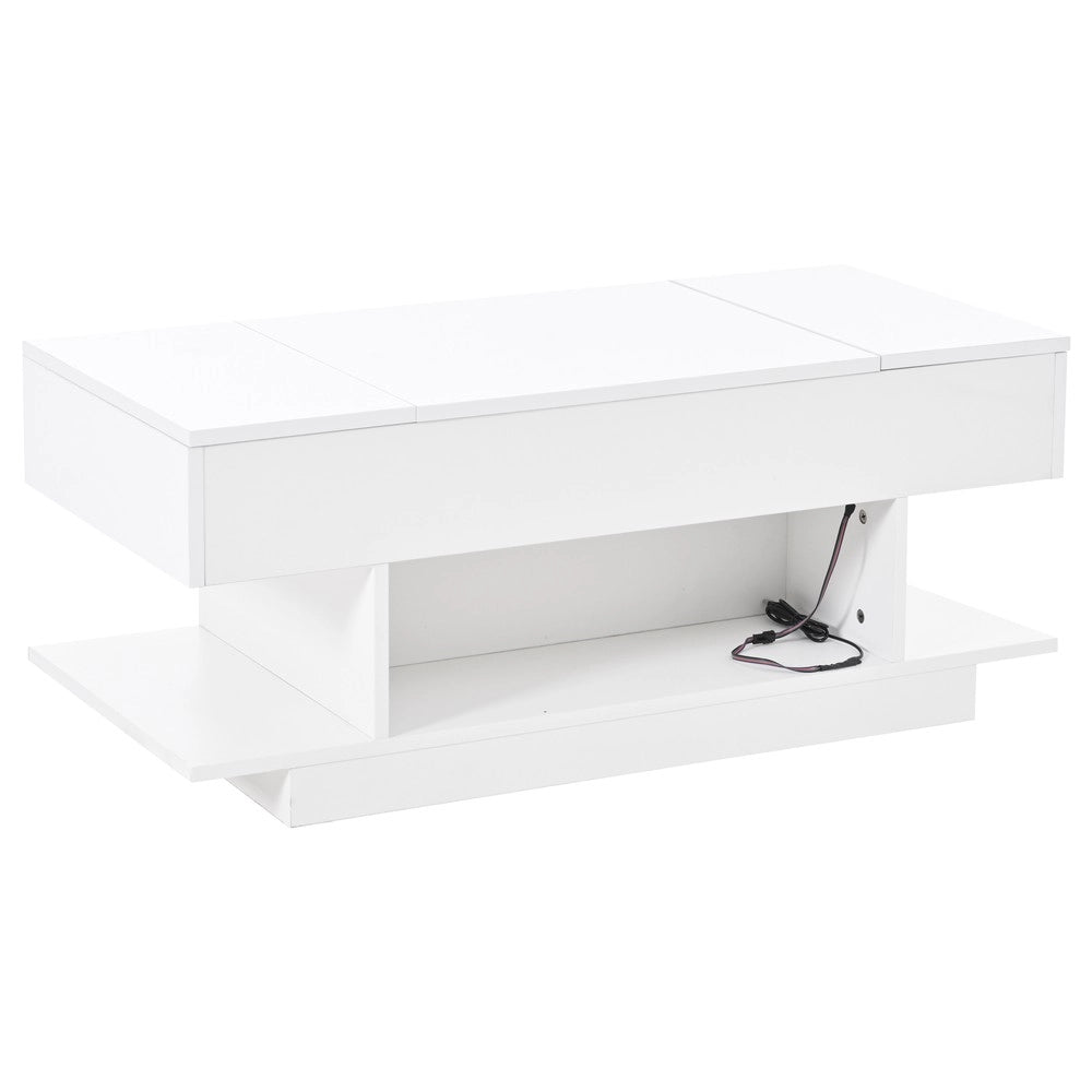 Tavolino da Caff¨¨ con Piano Sollevabile e LED ¨C MINIMAL ¨C Bianco Lucido, 98x45x40