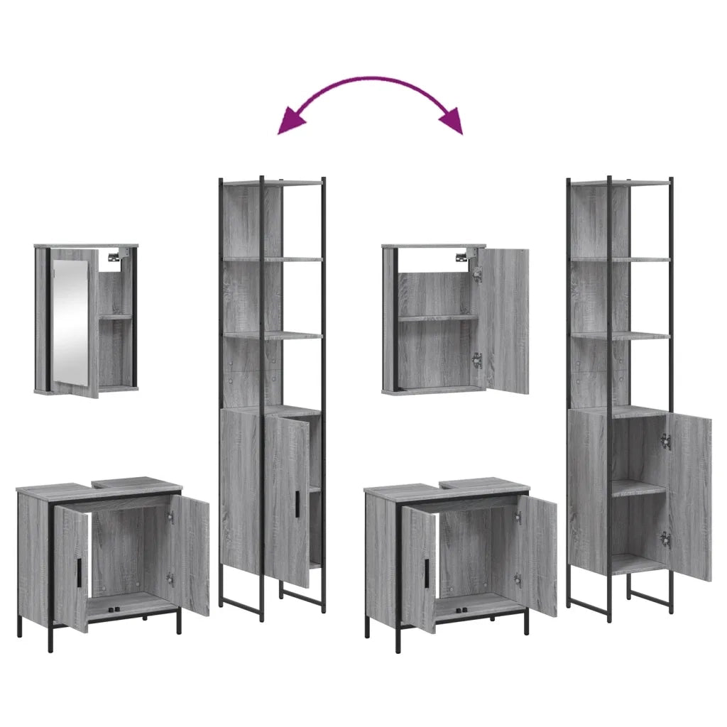 Set Mobili da Bagno | Armadio da bagno 3 pz Grigio Sonoma in Legno Multistrato