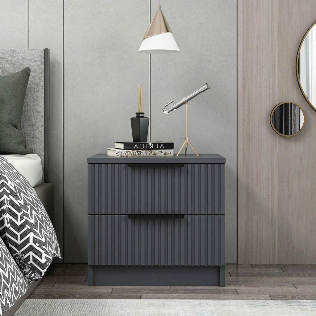 Meranti, Comodino 2 Cassetti, 50x40x47h cm Nero Antracite