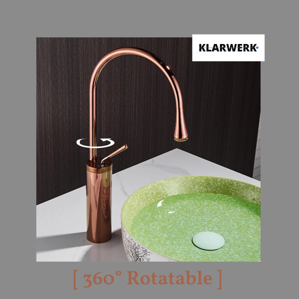 Lydia | Miscelatore da bagno Hotel Gastro Rosegold | Rubinetto in acciaio inox per lavabi alti | Miscelatore 2 attacchi alta pressione alto Bagno