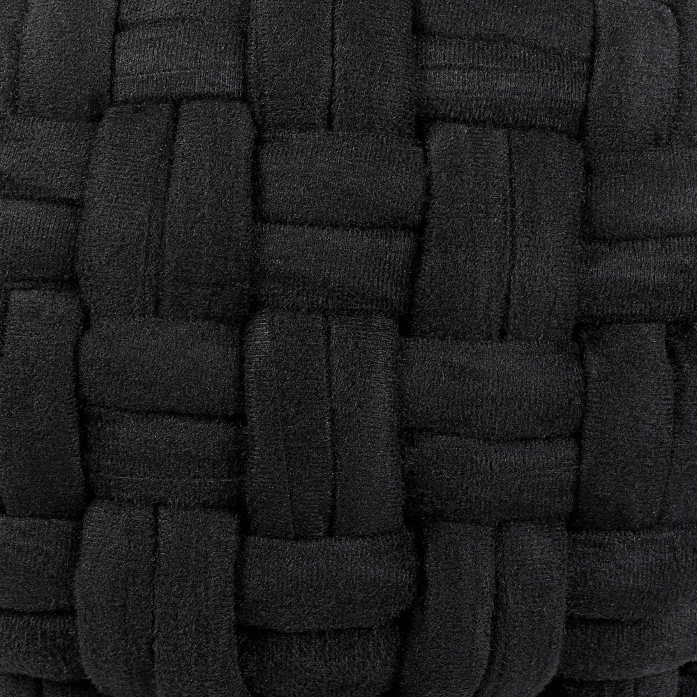 Pouf in velluto Nero intrecciato a mano rotondo 45 x 35 cm EPS riempimento poggiapiedi ottomana