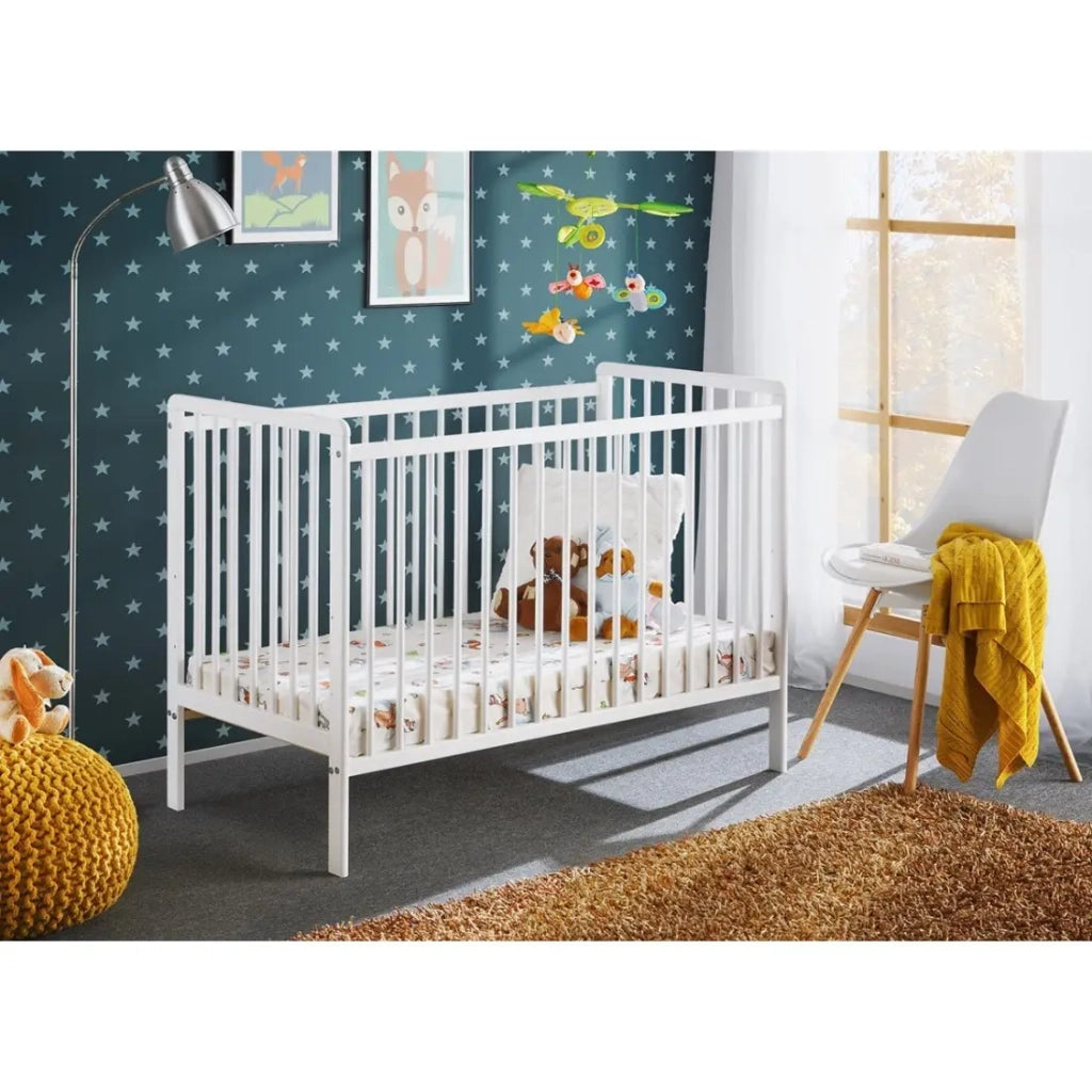 Lettino e materasso per bambini evolutivo della collezione LUTIN, regolabile in altezza. Colore bianco opaco.