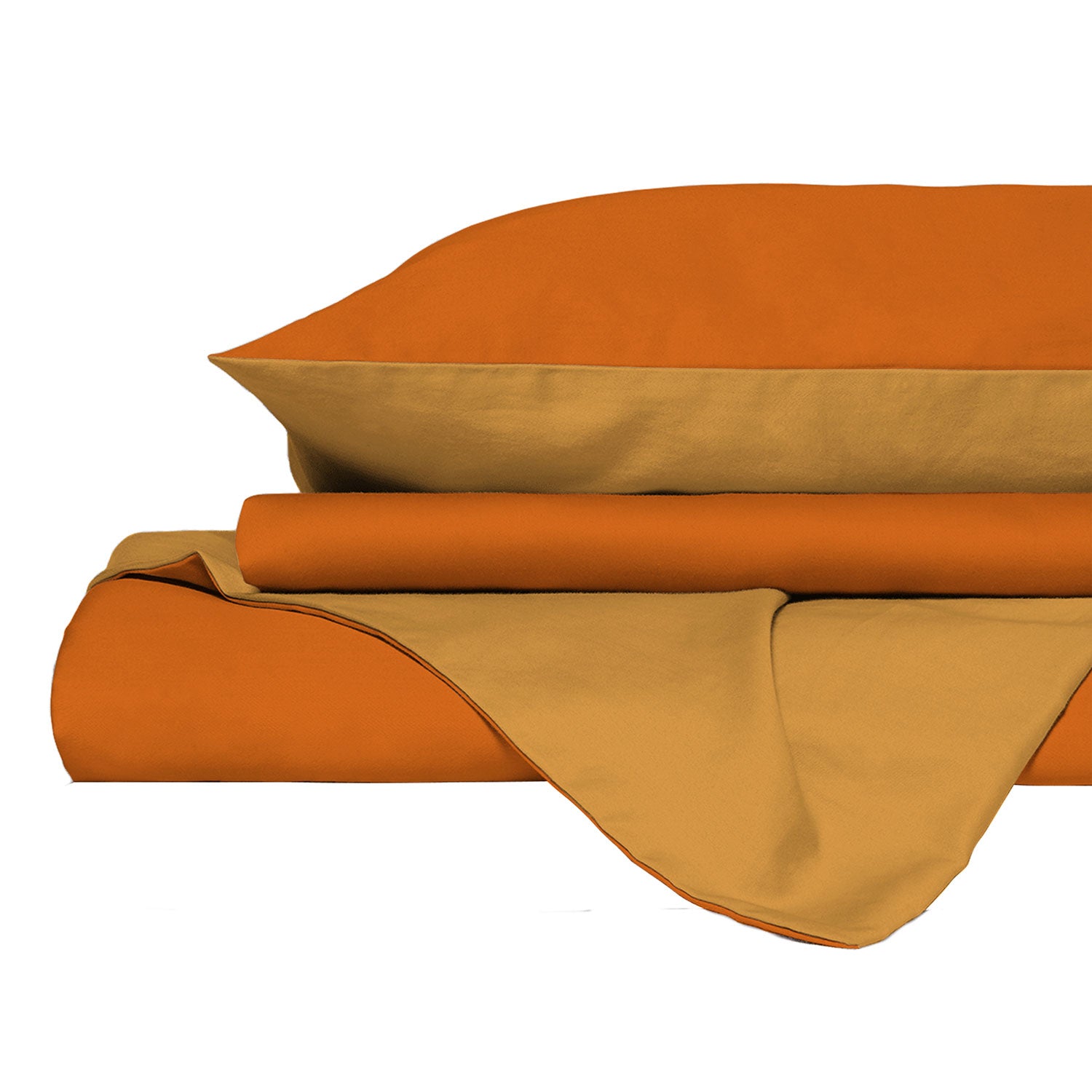 Copripiumino Matrimoniale con Sacco e Federe in Tinta Unita Double Face Linea Vera Arancio e Giallo