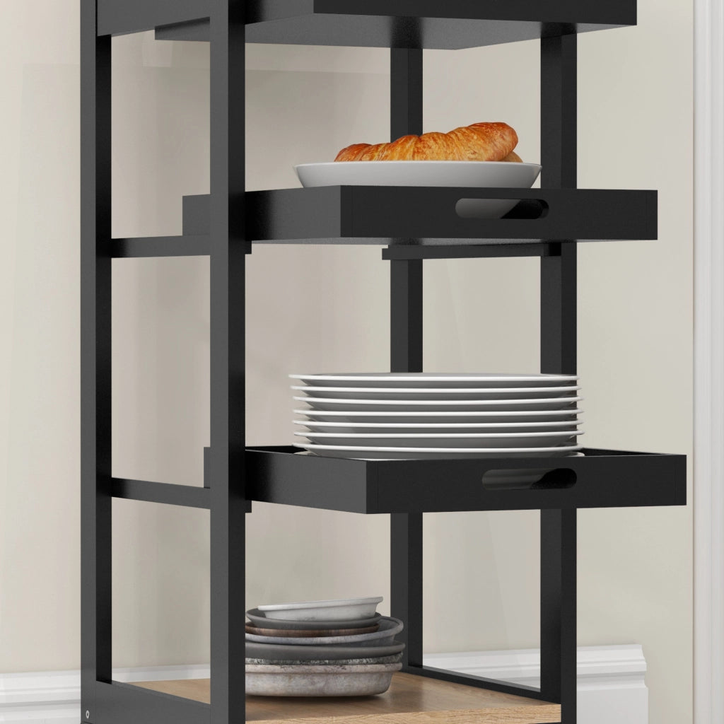 Tavolo da cucina con carrello, 2 ripiani, cassetto e scaffale ¨C zephmum ¨C legno quercia chiaro e nero