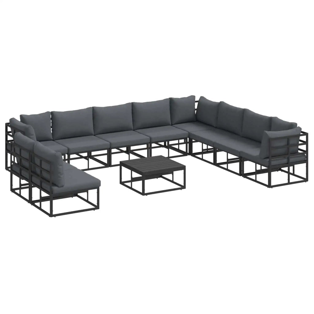 Set Divano da Giardino con cuscino 11 pcs Nero Alluminio 3378879