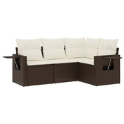 Set Divano da Giardino 4 pz | Set Salotto da Giardino con Cuscini Marrone in Polyrattan
