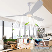Ventilatore da soffitto 60" con LED dimmerabile; 3 pale in legno massello; bianco