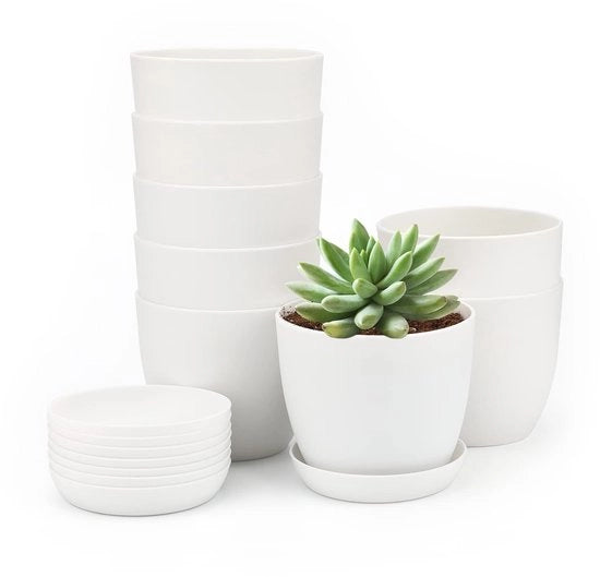 Piantagione quotidiano 10 cm - 8 pezzi - Plastica - Esterno/Interno - Duraturo - Fori di drenaggio - Amichevole con l'ambiente - Piantagione