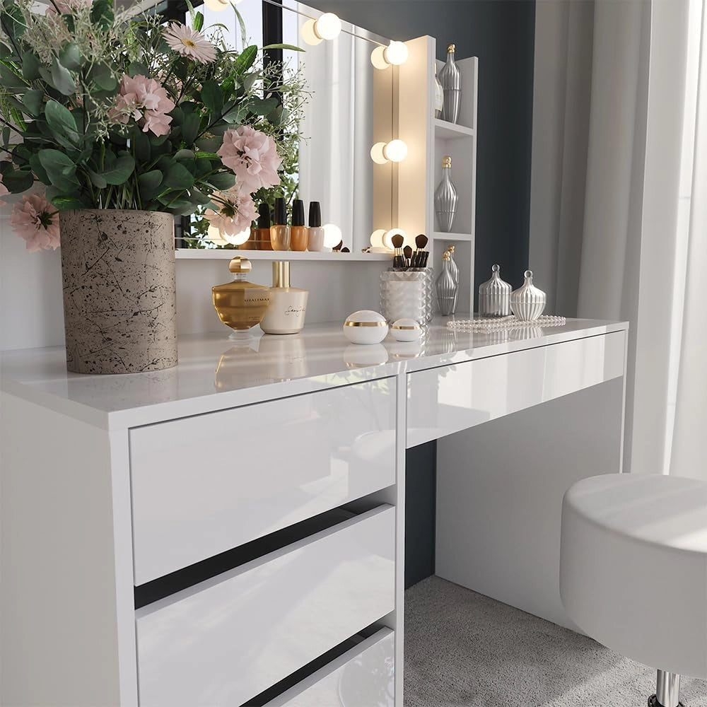 Tavolo da toeletta Sherry, Bianco/bianco lucido, 119.8 cm 5 parti