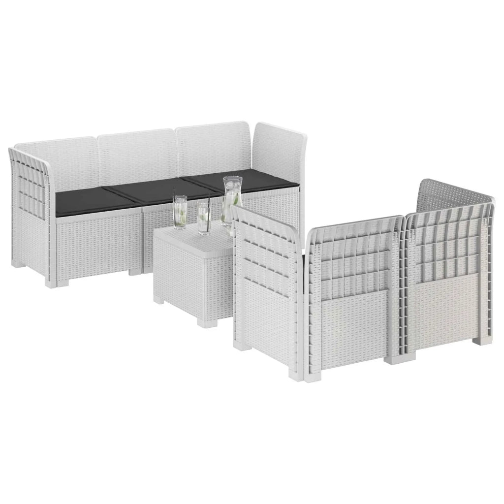 Divano da Giardino 5 Posti con Cuscini Stile Rattan PP Bianco 3443899