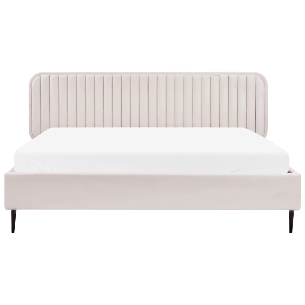 Letto matrimoniale UE Beige Rivestimento in velluto 180 x 200 cm Telaio Poggiatesta Gambe in metallo Design moderno Camera da letto