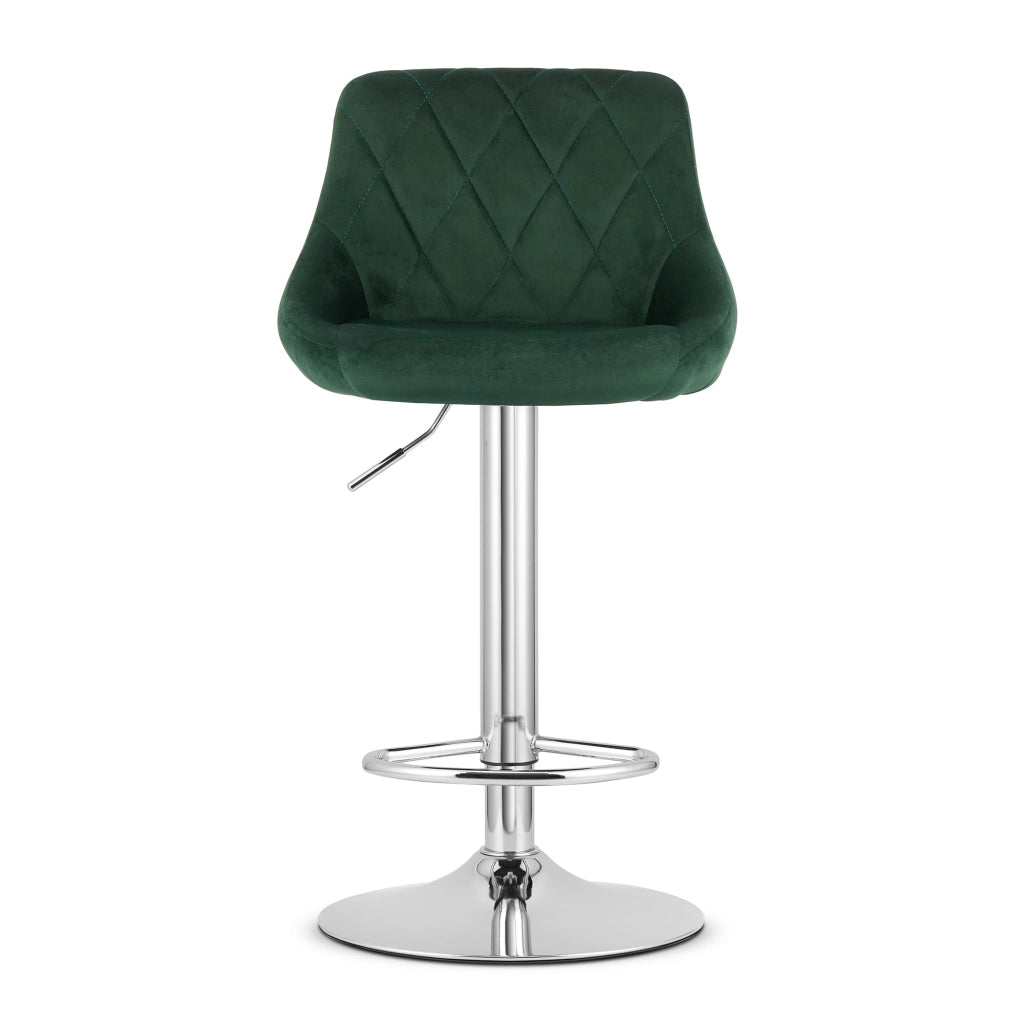 Sgabello girevole Valora DAKA in velluto verde con base cromata e poggiapiedi x 2