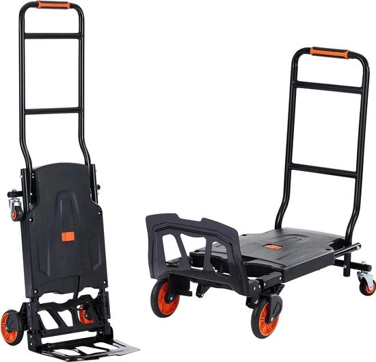 Carrello a doppia funzionalità in alluminio - 2 in 1 - Carrello trasportatore - Carrello per magazzino - Design ergonomico - Nera - Massimo 136 kg.
