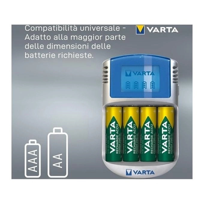 Varta LCD charger AA & AAA (Batterie ricaricabili NiMH incl. 4x AA 2600 mAh accu & AC adattatore & 12 V adattatore & cavo USB),Grigio